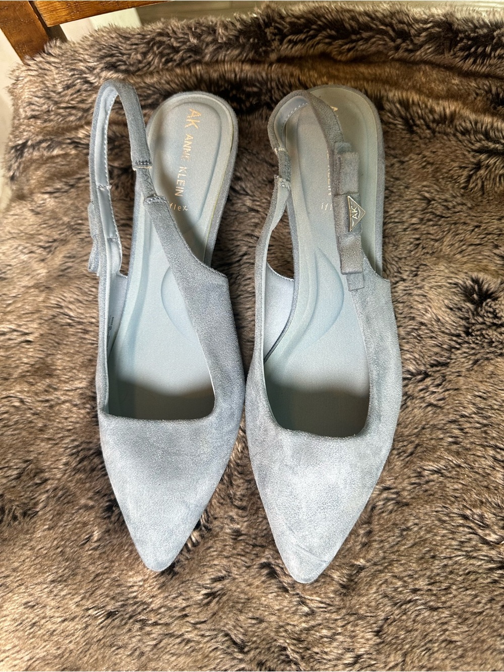 NWOT Anne Klein Suede Blue Pointy Tow Slingback Kitten Heels, Size 10